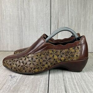 Pikolinos Romana Brown Leather Slip On Heeled Loafer Shoe Womens Size 6 Eur 36